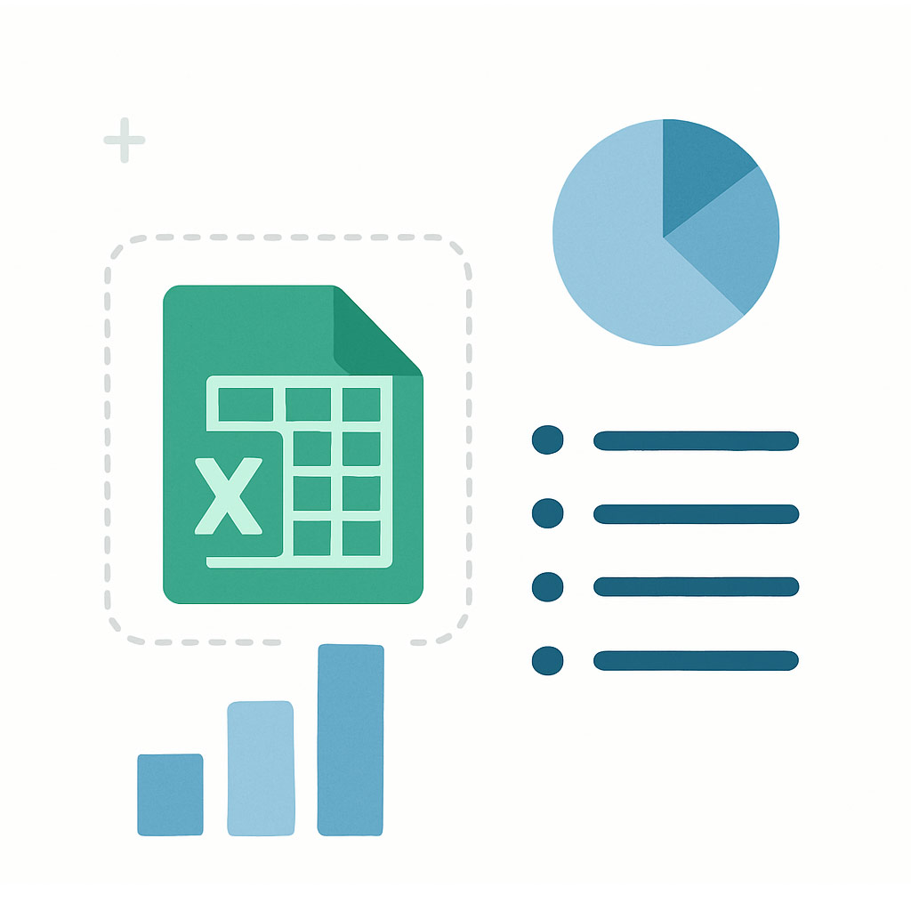 cost analysis graphic, picture of excel icon, graph icon, line list icon and pie chart icon